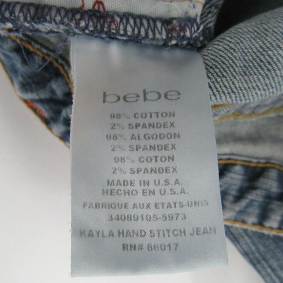 BEBE Kayla Blue Distressed Fryed Capri Hem Jeans - Picture 6 of 9